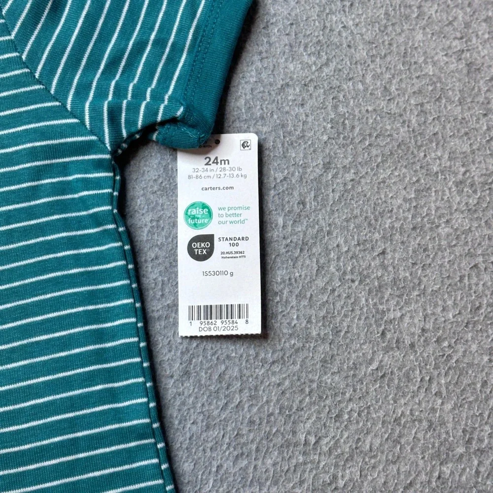 Carter's Romper Kids 24M Green Striped Dinosaur One Piece Snap‎ Front 3D Spikes